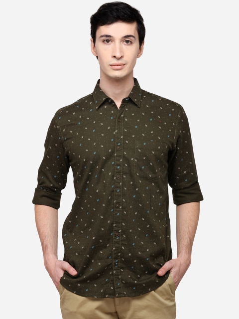 

JADE BLUE Men Olive Green Tailored Fit Printed Casual Shirt