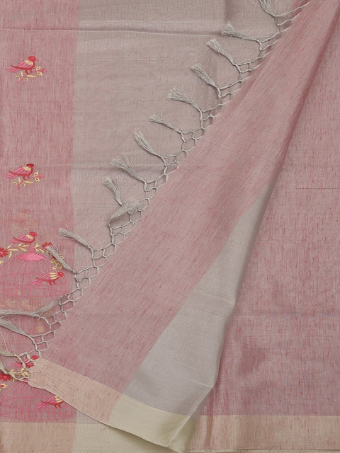 

Pothys Pink & Grey Art Silk Embroidered Saree