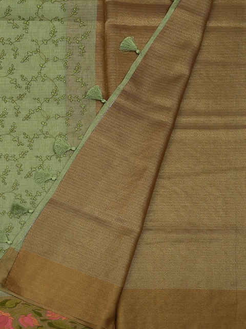 

Pothys Green & Brown Art Silk Printed Saree