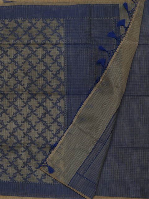 

Pothys Cream-Coloured & Blue Jute Cotton Woven Design Saree