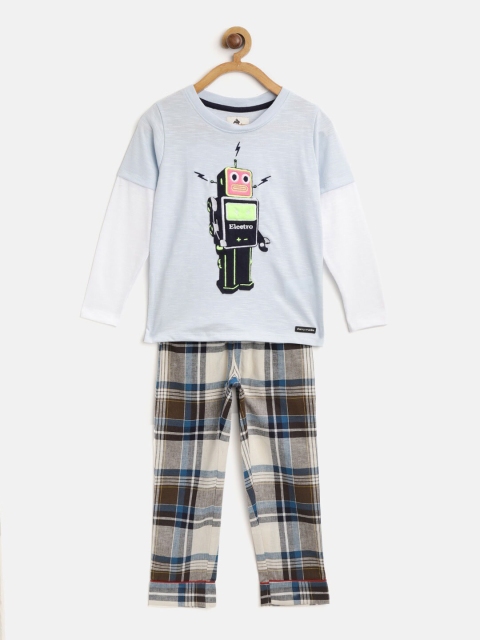 

Cherry Crumble Unisex Kids Blue & Off-White Printed Night Suit