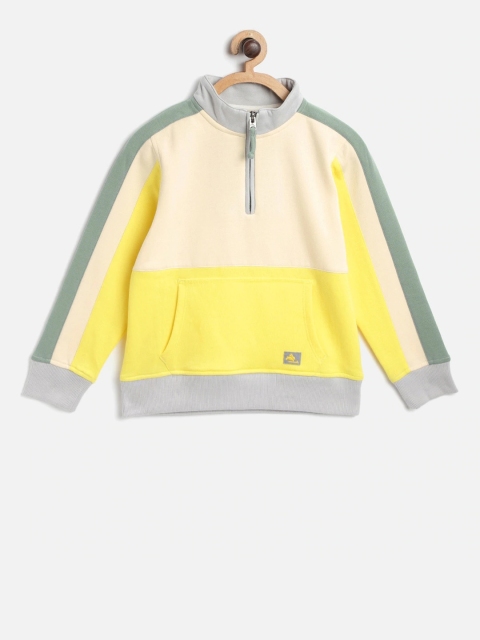 

Cherry Crumble Unisex Kids Cream-Coloured & Yellow Colourblocked Hooded Sweatshirt