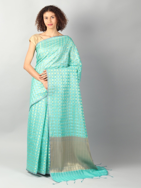 

EthnicRoom Turquoise Blue Pure Cotton Woven Design Banarasi Saree