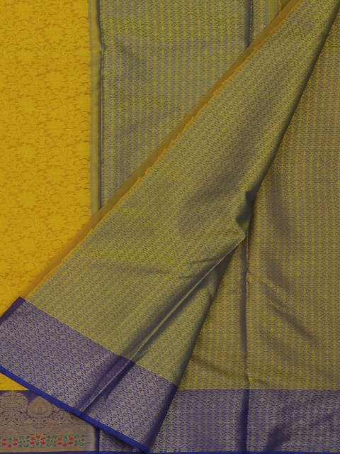 

Pothys Mustard Yellow & Navy Blue Jute Silk Woven Design Saree