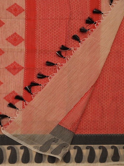 

Pothys Cream-Coloured & Red Supernet Woven Design Saree