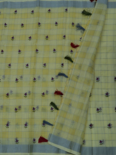 

Pothys Yellow & Grey Jute Silk Checked Saree