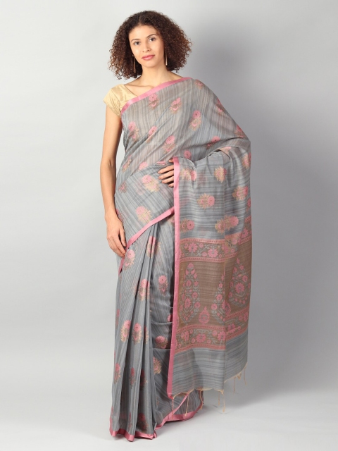

EthnicRoom Grey & Pink Jute Cotton Woven Design Banarasi Saree