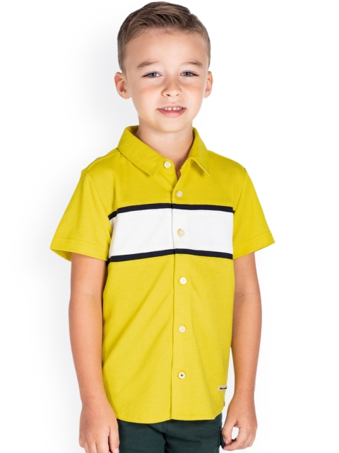 

Cherry Crumble Kids Yellow & White Regular Fit Striped Casual Shirt