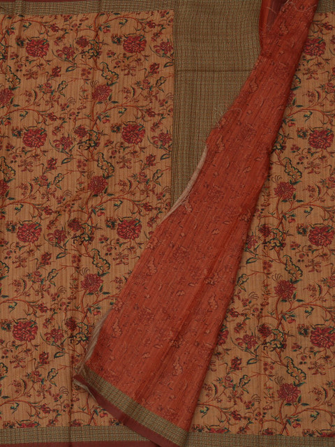 

Pothys Rust Orange Printed Jute Silk Saree