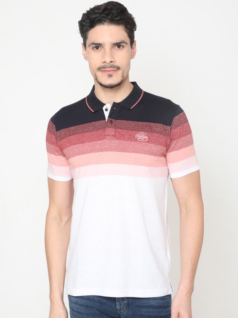 

Oxemberg Men Red White Colourblocked Polo Collar Pure Cotton T-shirt