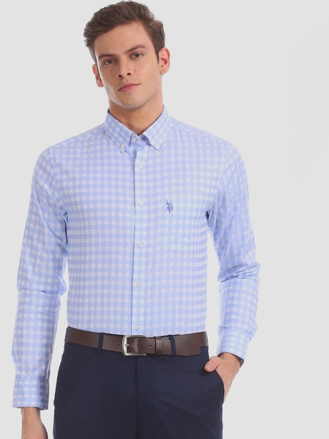 

U.S. Polo Assn. Men Blue & White Regular Fit Checked Formal Shirt