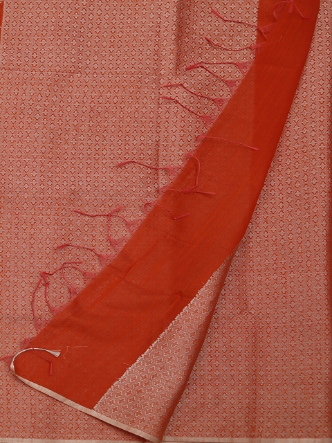 

Pothys Orange & Silver-Coloured Cotton Blend Woven Design Saree