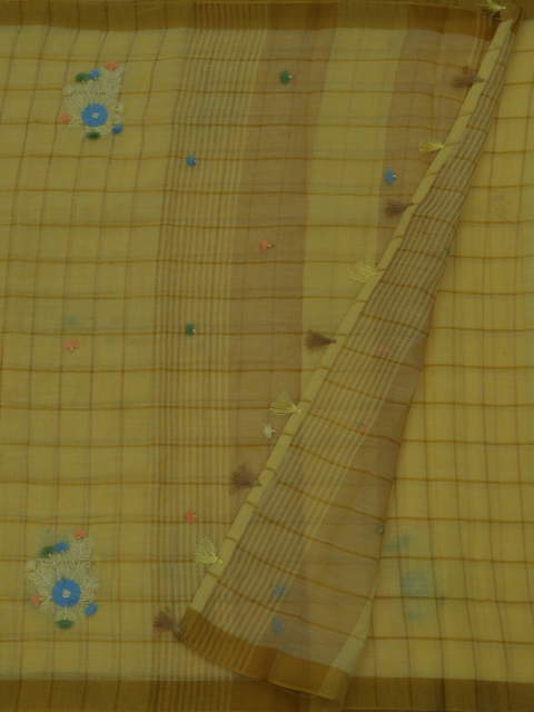 

Pothys Yellow Checked Linen Blend Saree