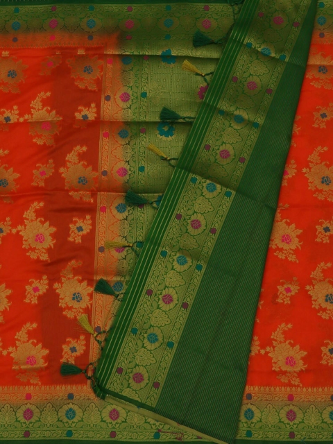 

Pothys Orange & Green Jute Silk Printed Saree