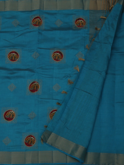 

Pothys Blue Printed Jute Silk Saree