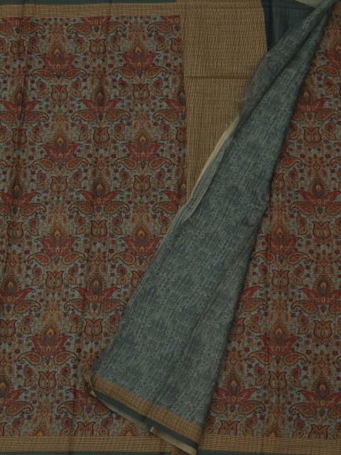 

Pothys Grey & Red Jute Silk Printed Saree