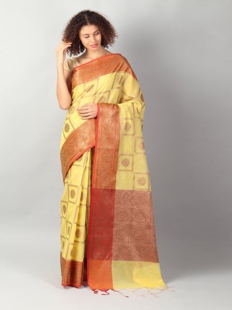 

EthnicRoom Yellow & Brown Silk Cotton Woven Design Banarasi Saree