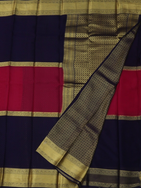 

Pothys Blue & Pink Pure Crepe Colourblocked Saree
