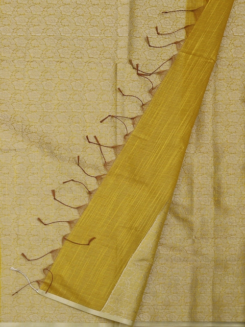 

Pothys Mustard Yellow & Silver Cotton Blend Woven Design Saree