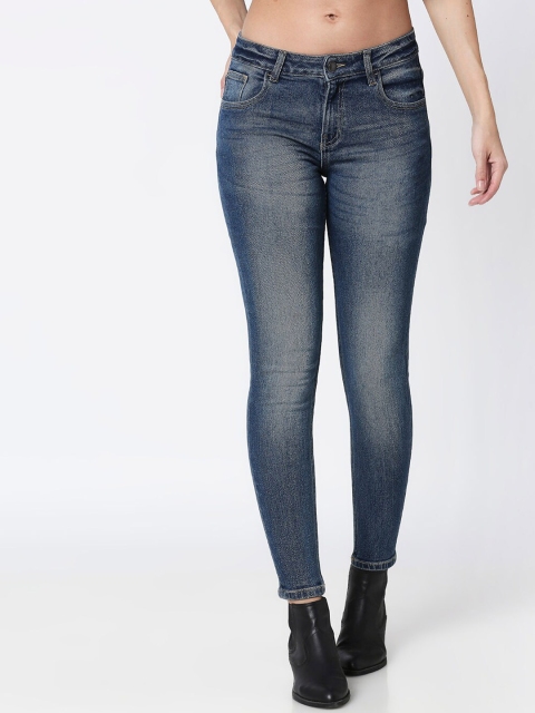 

Bewakoof Women Blue Straight Fit Mid-Rise Mildly Distressed Jeans