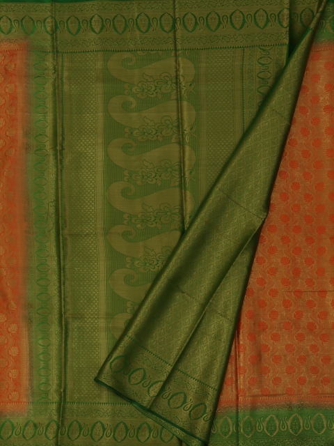 

Pothys Orange & Green Jute Silk Woven Design Saree