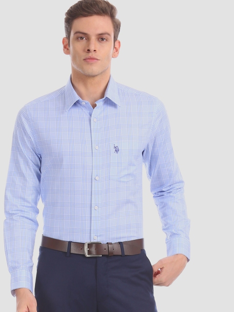 

U.S. Polo Assn. Men Blue Regular Fit Checked Casual Shirt