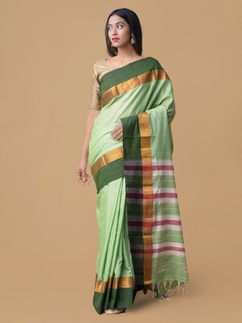 

Unnati Silks Green Pure Cotton Striped Narayan Peth Saree