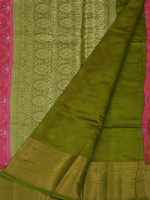 

Pothys Pink & Green Jute Silk Woven Design Saree