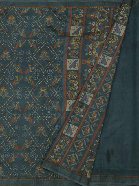 

Pothys Grey & Yellow Jute Silk Printed Saree