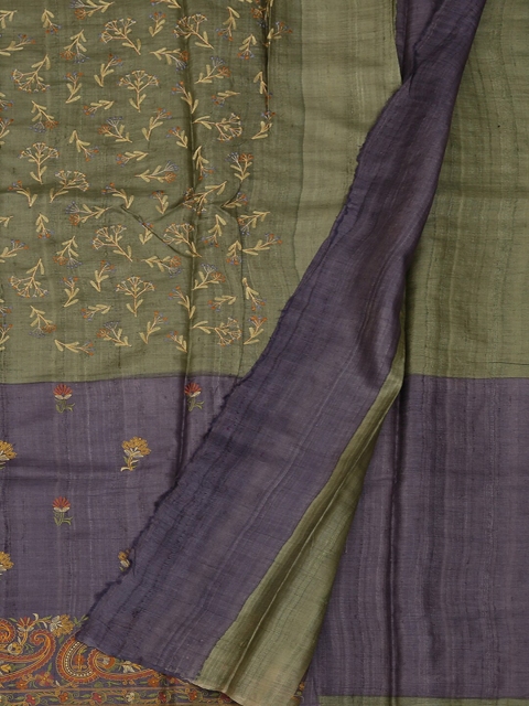 

Pothys Green & Blue Jute Silk Embroidered Saree