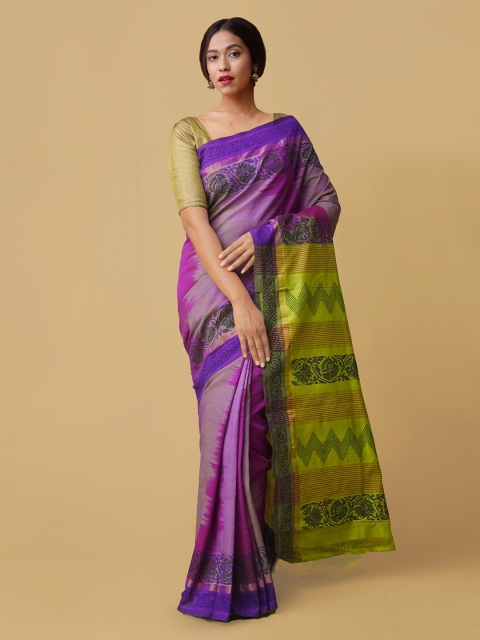 

Unnati Silks Purple & Green Silk Cotton Printed Kanjeevaram Saree