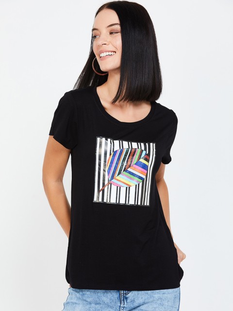 

Fame Forever by Lifestyle Women Black & White Printed Top
