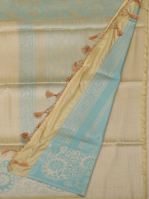 

Pothys Cream & Blue Jute Silk Woven Design Saree