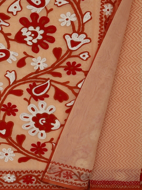 

Pothys Peach-Coloured & Red Supernet Embroidered Saree