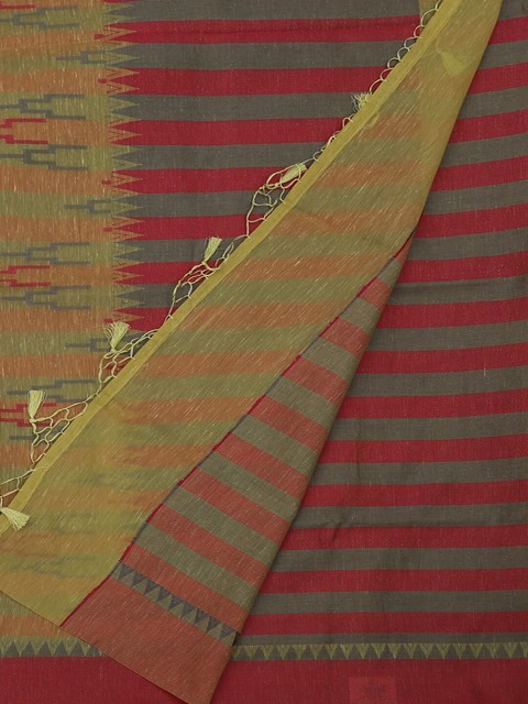 

Pothys Green & Red Linen Blend Woven Design Saree