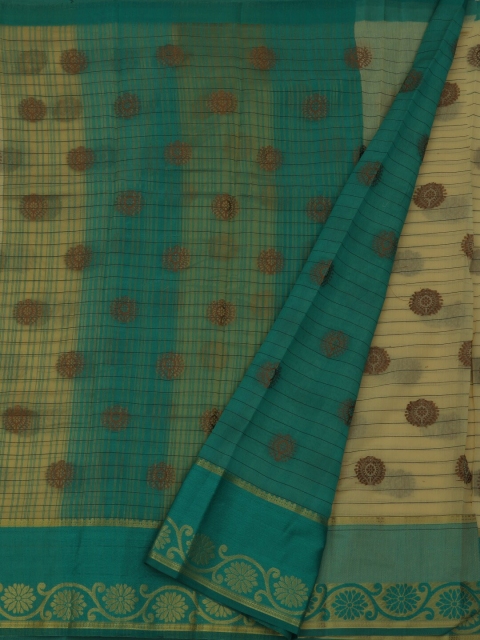 

Pothys Yellow & Blue Cotton Blend Woven Design Chanderi Saree