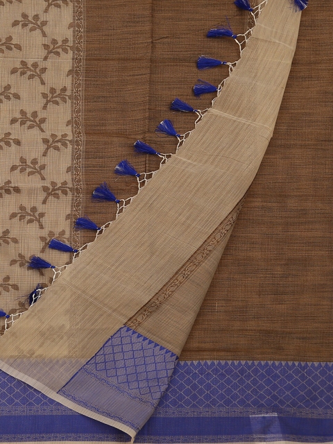 

Pothys Cream-Coloured & Brown Supernet Woven Design Saree