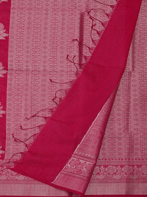

Pothys Magenta & Silver-Toned Cotton Blend Woven Design Saree