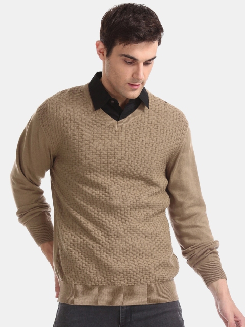 

Arrow Men Brown Self Design Pullover Sweater
