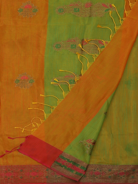 

Pothys Orange & Green Jute Silk Woven Design Saree