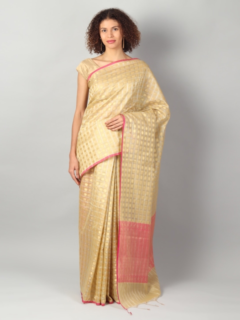 

EthnicRoom Yellow & Pink Pure Cotton Woven Design Banarasi Saree