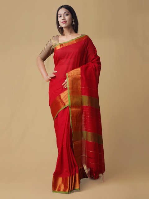 

Unnati Silks Red Pure Cotton Solid Venkatgiri Saree