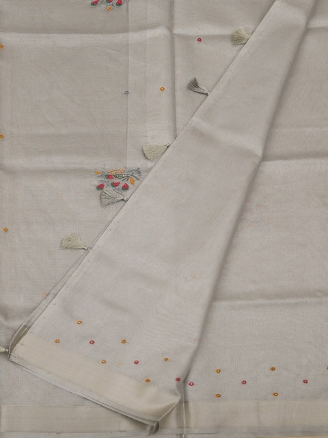 

Pothys Grey & Red Art Silk Embroidered Saree