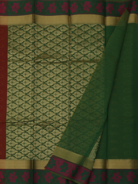 

Pothys Brown & Green Silk Cotton Woven Design Saree