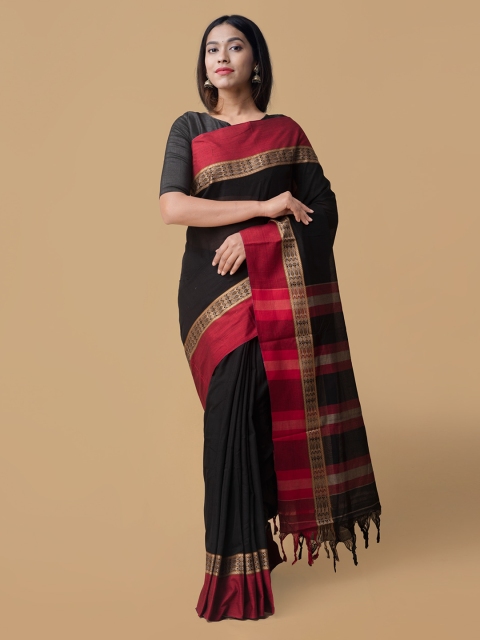 

Unnati Silks Black & Red Pure Cotton Solid Narayan Peth Saree