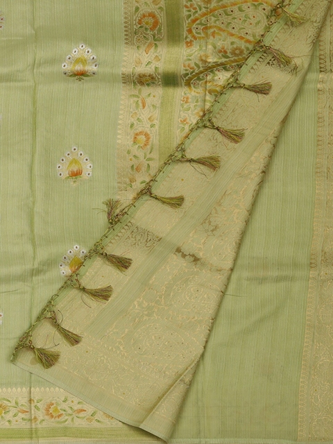 

Pothys Green Embroidered Jute Silk Saree
