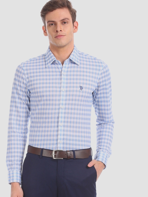 

U.S. Polo Assn. Men Blue & White Slim Fit Checked Casual Shirt
