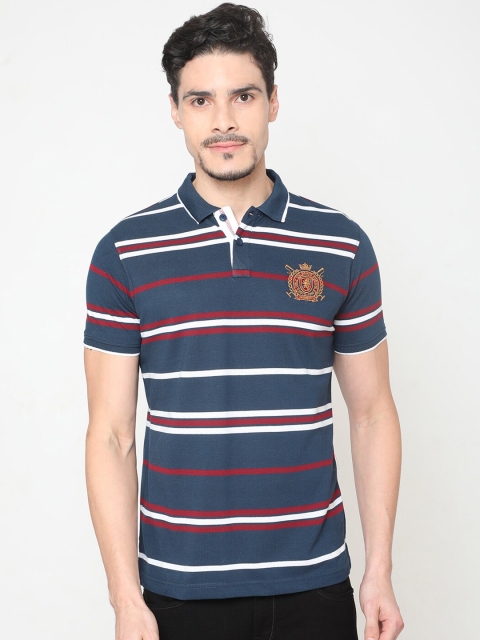 

Oxemberg Men Blue White Striped Round Neck Pure Cotton T-shirt