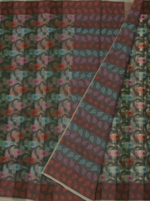 Pothys Multicoloured Printed Jute Cotton Saree, Multi