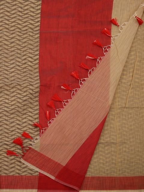 

Pothys Cream-Coloured & Red Supernet Woven Design Saree